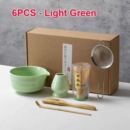 4/5/6PCS Traditional Matcha Tea Set – Bamboo Whisk, Teaspoon, Ceramic Bowl, and Accessories