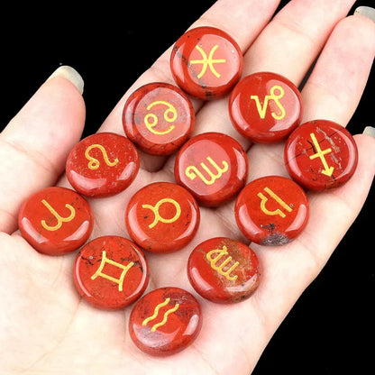 12-Piece Mini Chakra Stones Set – Natural Amethyst, Quartz & Semi-Precious Crystals with Zodiac Symbols