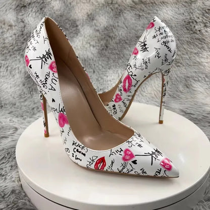 Graffiti Print Pointed Toe Stiletto Heels