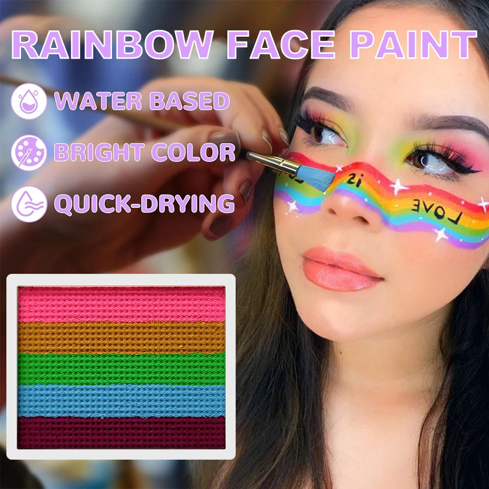 UV Glow-in-the-Dark Rainbow Face & Body Paint – Fluorescent Neon Makeup for Parties & Festivals