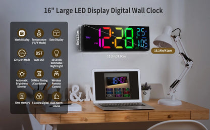 16" RGB LED Digital Wall Clock