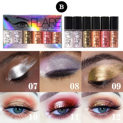 6PCS Flash Liquid Eyeliner Set – Shiny, Waterproof, Long-Lasting Colors