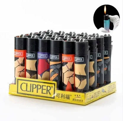 Metal Clipper-Style Butane Lighter – Sand Wheel Igniter (12-Pack)