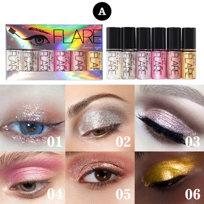 6PCS Flash Liquid Eyeliner Set – Shiny, Waterproof, Long-Lasting Colors