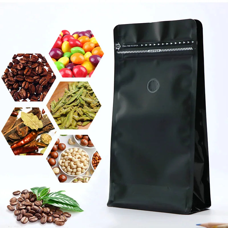 Block Bottom Stand-Up Coffee Pouch – Aluminum Foil Ziplock with Valve