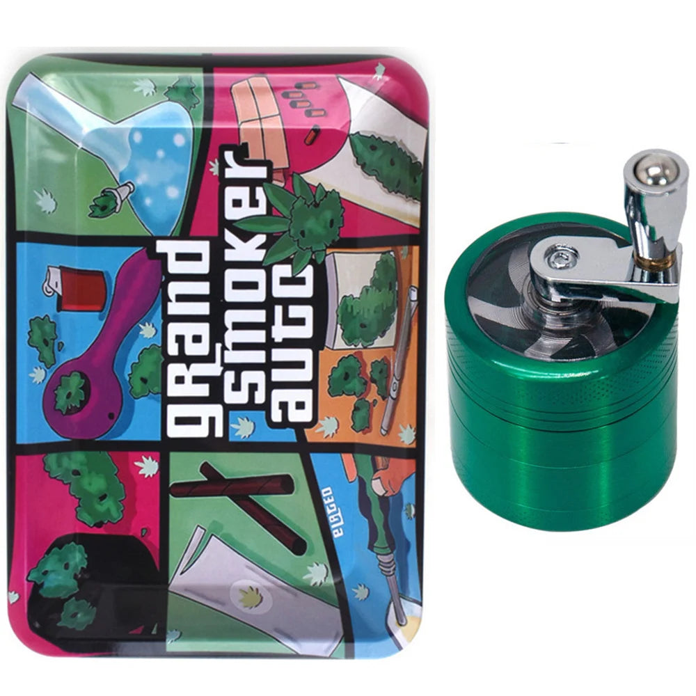 40mm Herb Grinder & Metal Rolling Tray Kit – 7x5 inch Portable Spice & Herb Tool Set