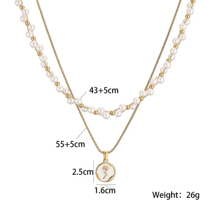 Gold Double Layer Pearl Flower Choker Necklace