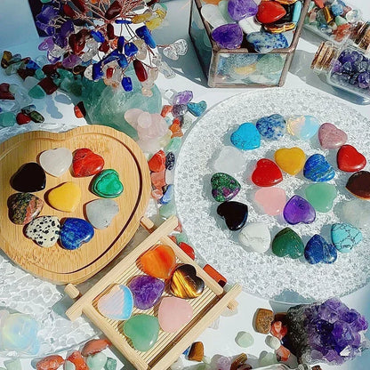 Heart-Shaped Natural Crystal Stones – Amethyst, Agate & Mineral Healing Specimens (10/20/30PCS, 20mm)