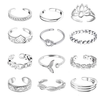 Adjustable Toe Ring Set – 7/10/12pcs Gold & Silver Summer Jewelry