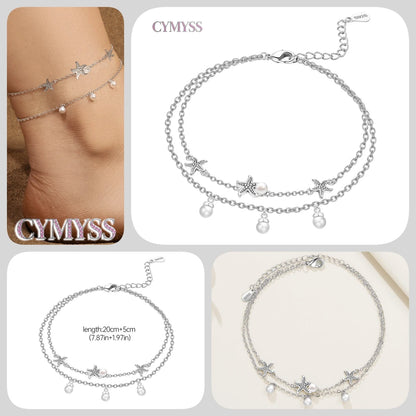925 Sterling Silver Double-Layer Anklet – Exquisite Zircon Heart Chain Jewelry