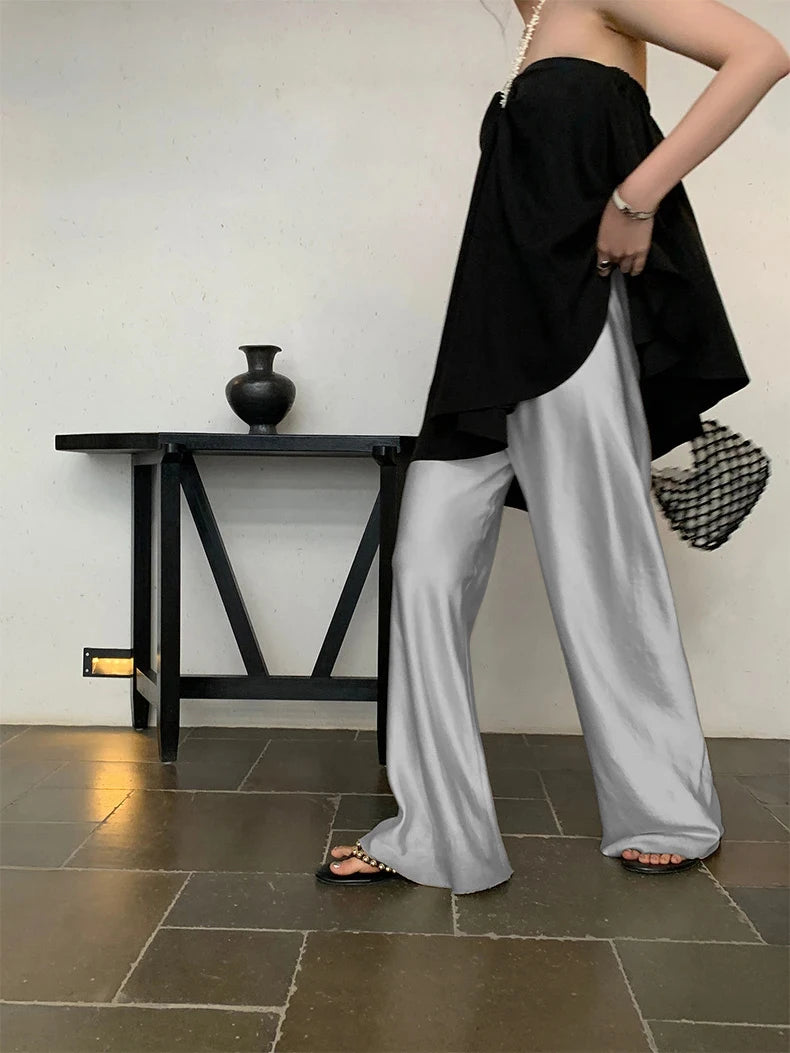 Satin Wide-Leg Pants – Elegant Korean Fashion Summer Trousers