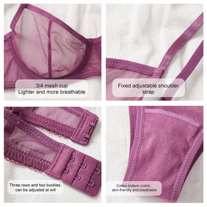 Mesh Transparent Lingerie Set – Seamless Bralette & Panty 2-Piece