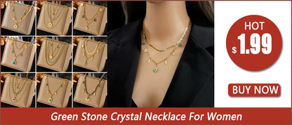 Stainless Steel Green Crystal Necklace – Bohemian Pendant Chain