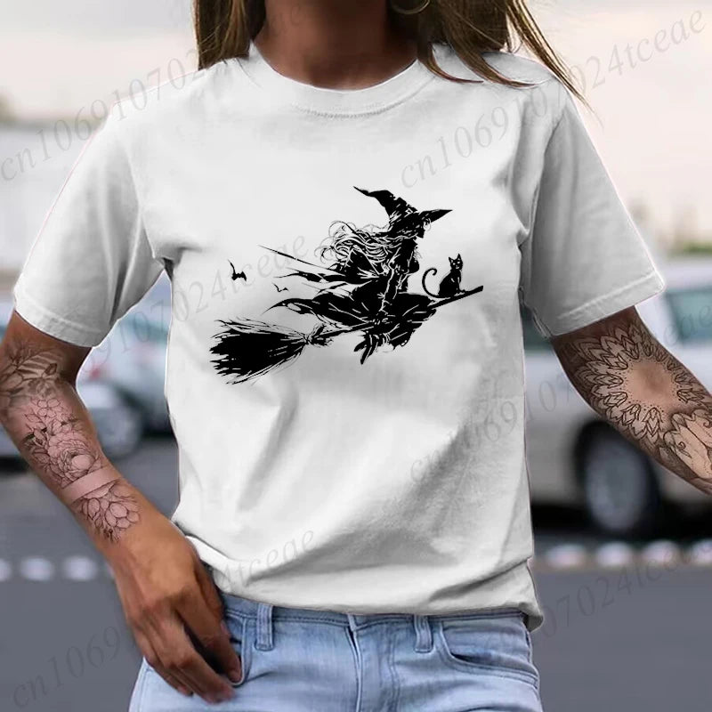 Flying Witch & Black Cat Spooky Season Shirt