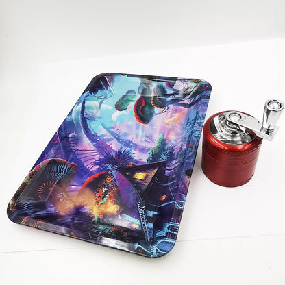 40mm Herb Grinder & Metal Rolling Tray Kit – 7x5 inch Portable Spice & Herb Tool Set