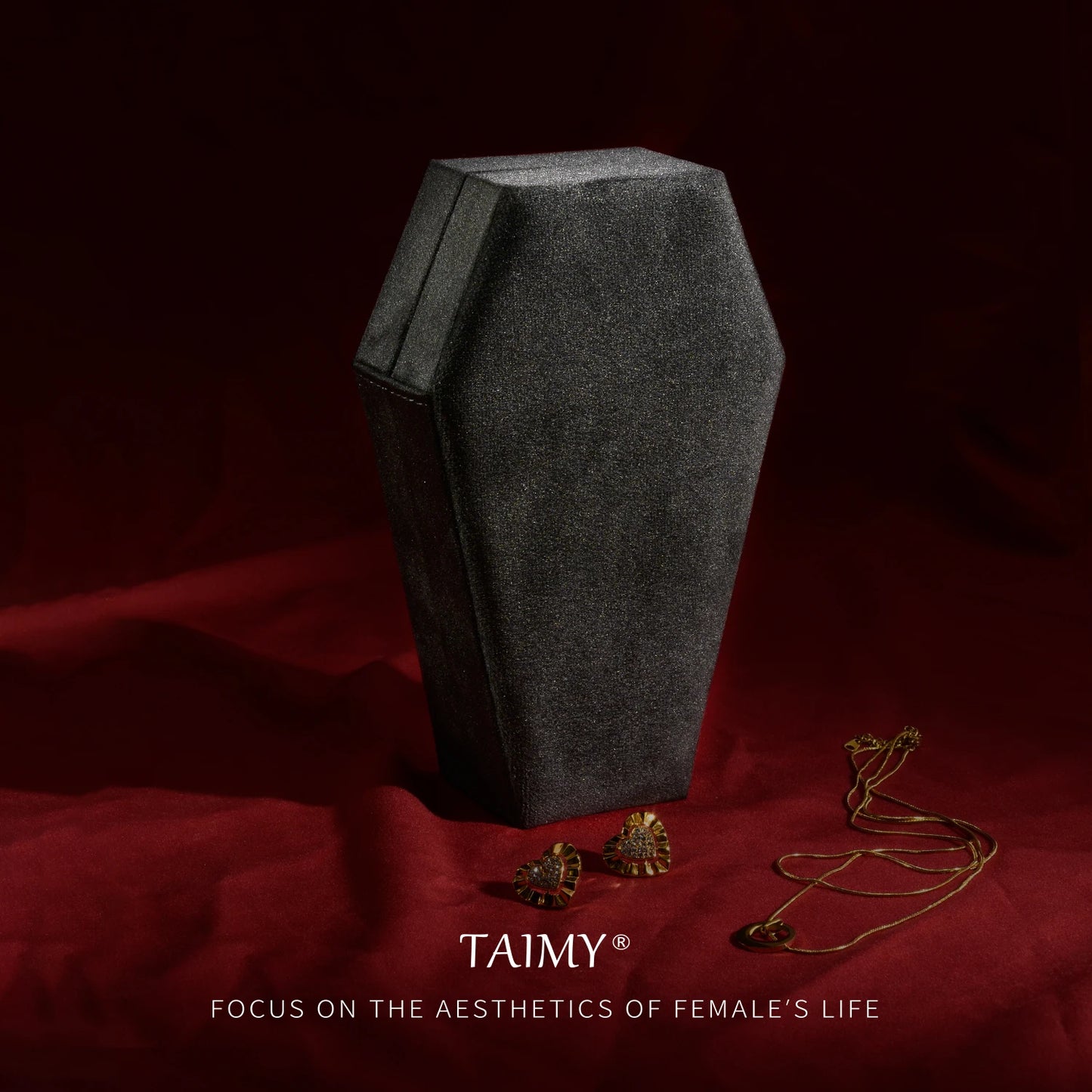 Gothic Velvet Coffin Jewelry Box – Customizable Ring & Necklace Display Case