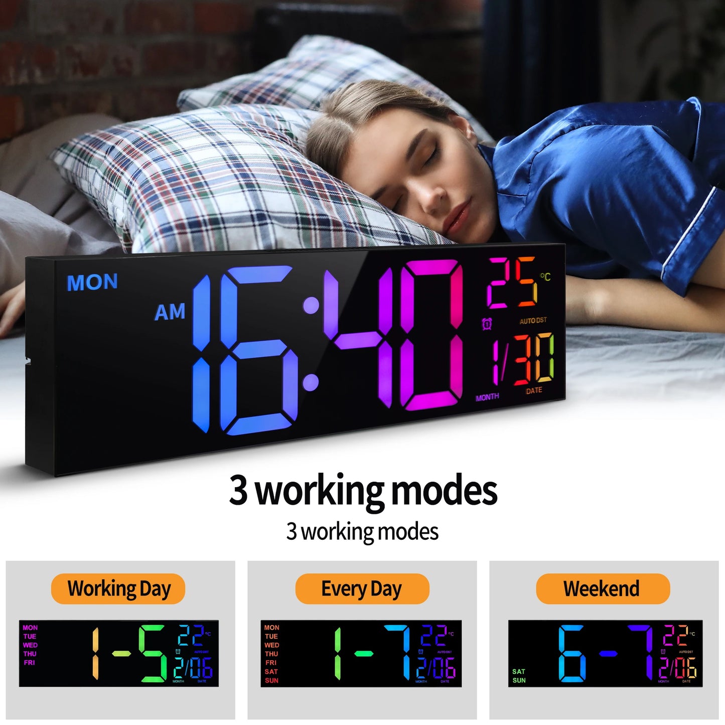 16" RGB LED Digital Wall Clock