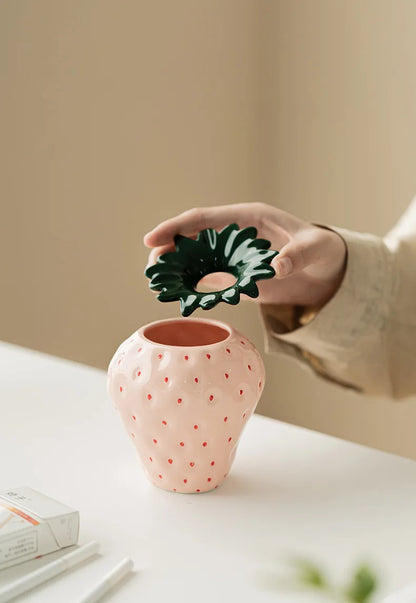Strawberry Ceramic Storage AshTray with Lid