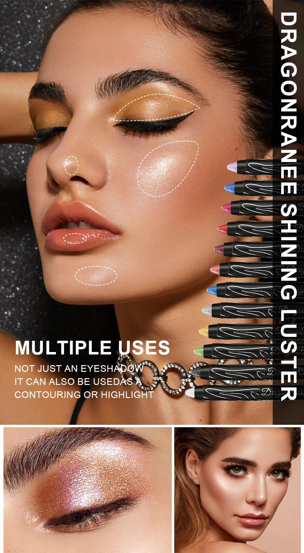 Glitter Eyeshadow & Eyeliner Pencil Set (12 Colors)