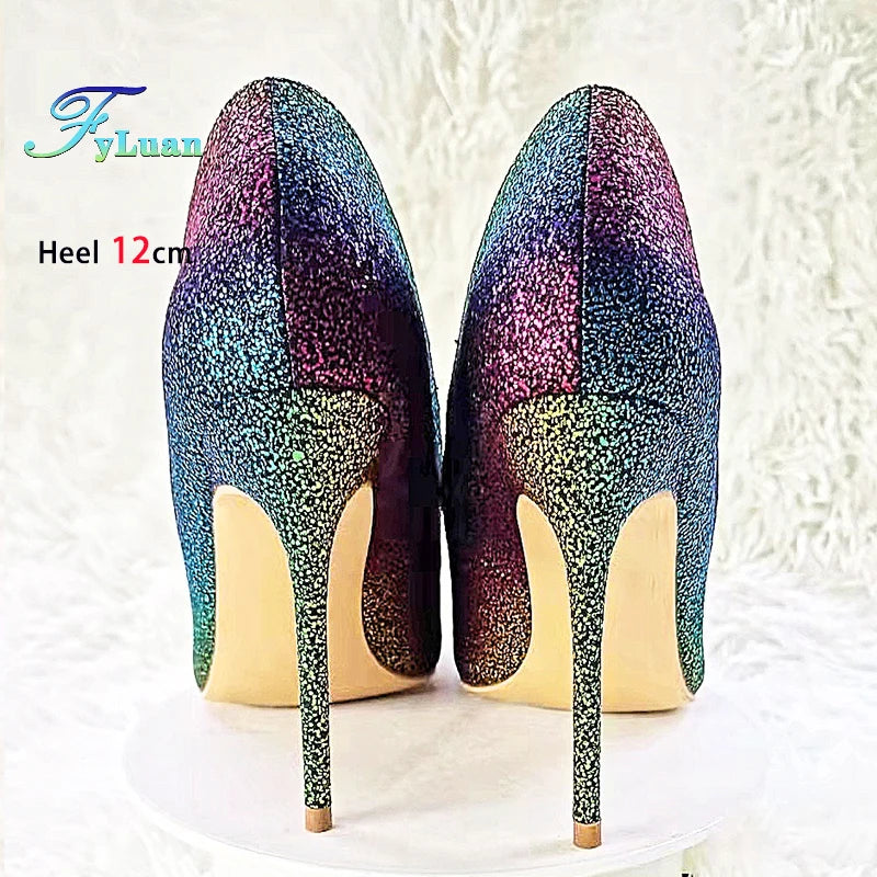 Gradient Glitter Pointed Toe High Heel Pumps