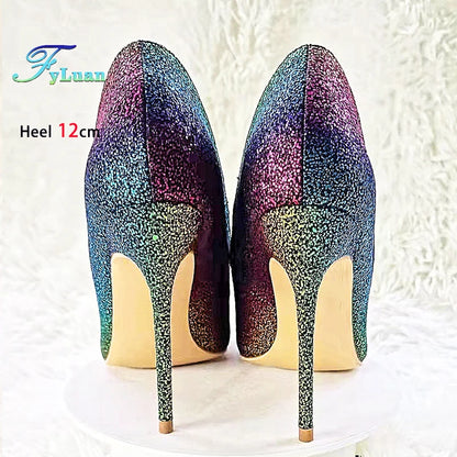 Gradient Glitter Pointed Toe High Heel Pumps