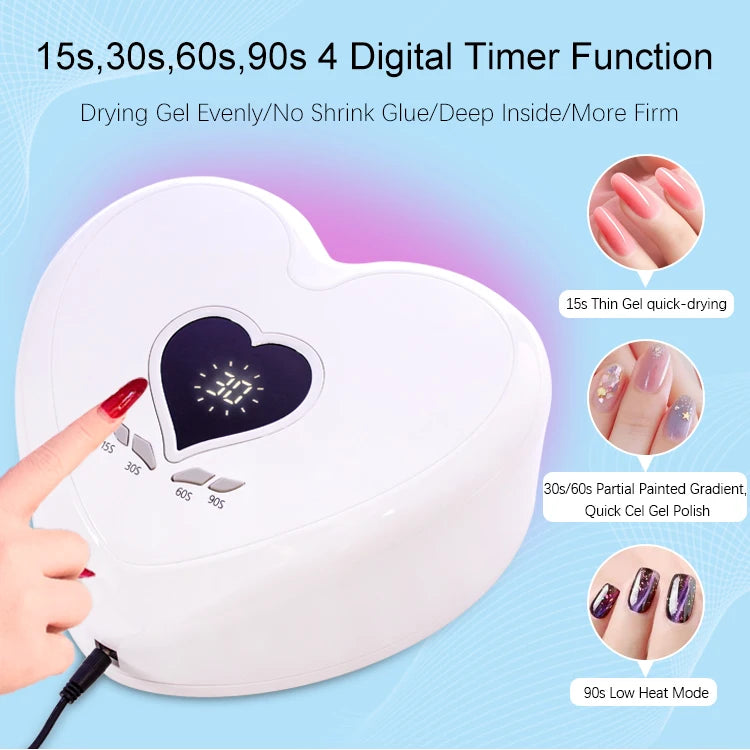 High Power 96W Heart-Shaped LED Nail Lamp – Red Light Gel Polish Dryer