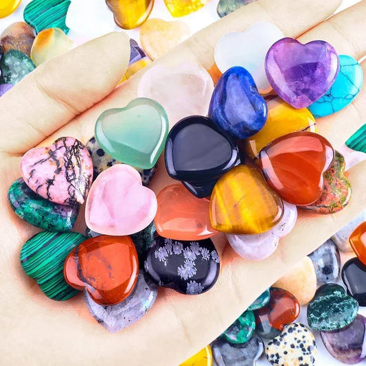 Heart-Shaped Natural Crystal Stones – Amethyst, Agate & Mineral Healing Specimens (10/20/30PCS, 20mm)