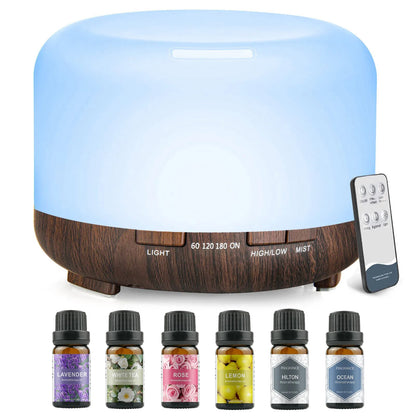 500ml Aromatherapy Oil Diffuser with 6-Bottle Essential Oil Set – Relaxing LED Aroma Humidifier