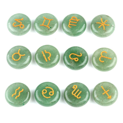 12-Piece Mini Chakra Stones Set – Natural Amethyst, Quartz & Semi-Precious Crystals with Zodiac Symbols