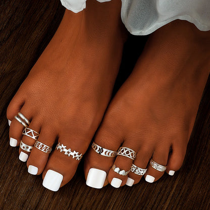 Adjustable Toe Ring Set – 7/10/12pcs Gold & Silver Summer Jewelry