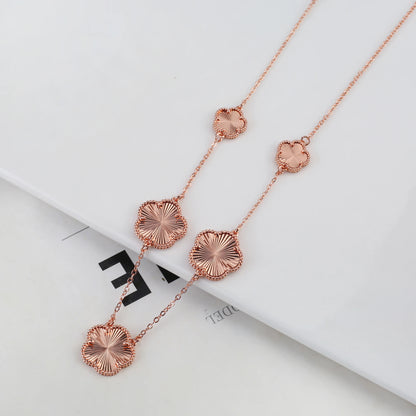 Luxury Double-Sided Five-Leaf Flower Jewelry Set – Gilded Clover Necklace, Bracelet & Earrings