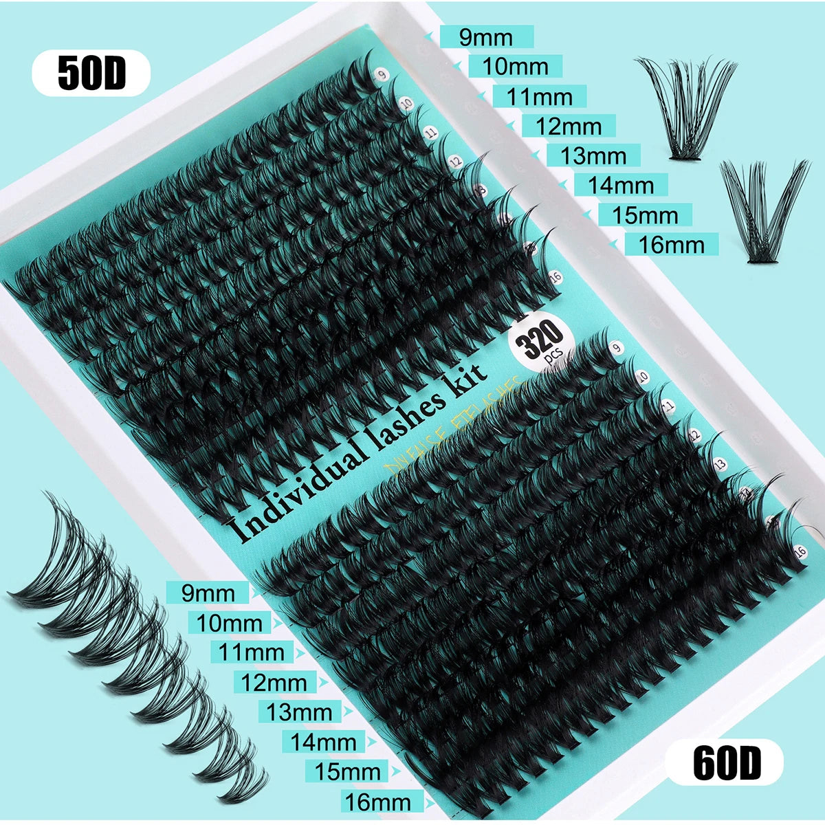 Individual 20–100D Cluster Lashes – 280pcs Mixed Tray Volume Extensions