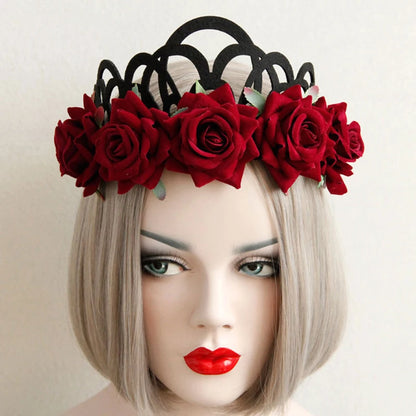 Vintage Gothic Rose Crown – Black Witch Headband Tiara