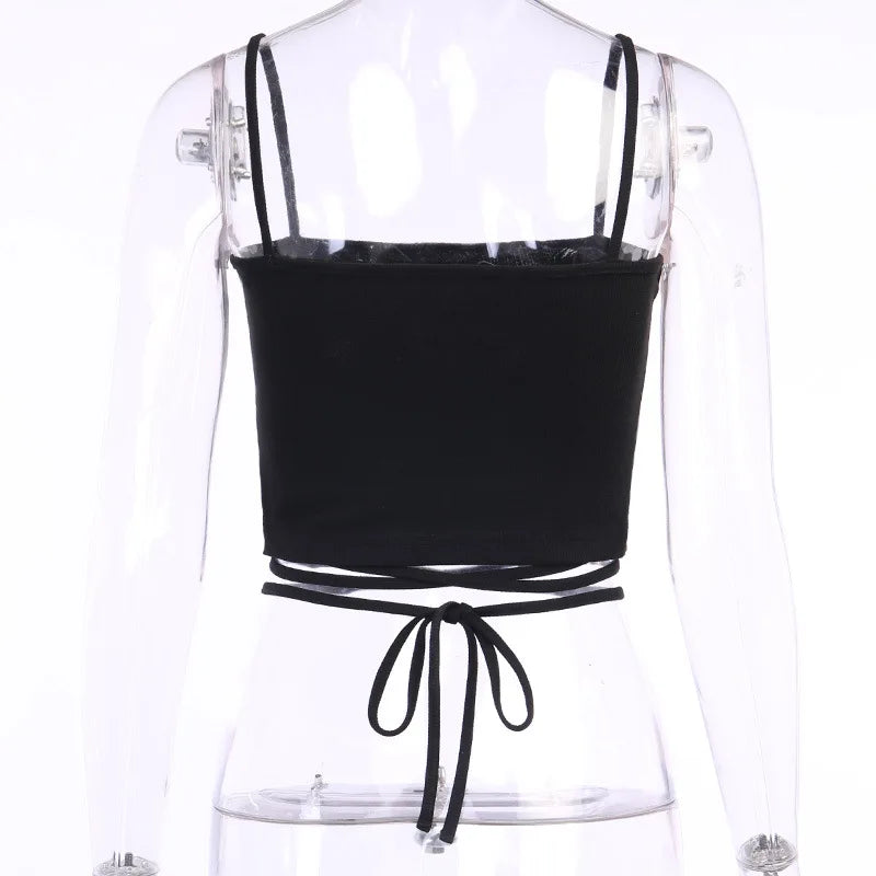 Gothic Print Suspender Crop Tank Top