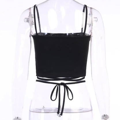 Gothic Print Suspender Crop Tank Top