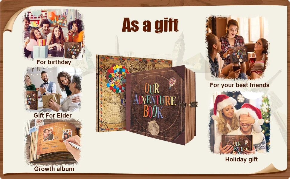 Our Adventure Book – 146-Page Retro Travel Diary & DIY Photo Album Scrapbook