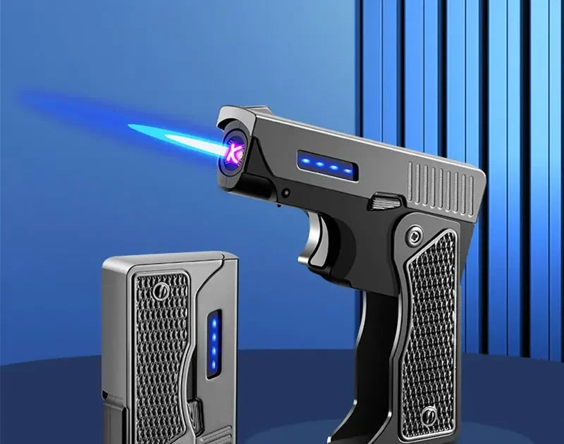 Windproof Gas-Electric Plasma Lighter – USB Type-C Rechargeable Folding Gun-Shaped Torch