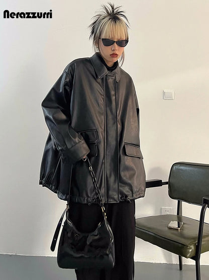 Oversized Faux Leather Jacket – Casual Cool Street Style