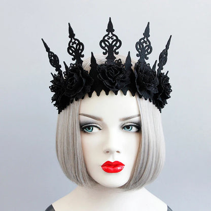 Vintage Gothic Rose Crown – Black Witch Headband Tiara