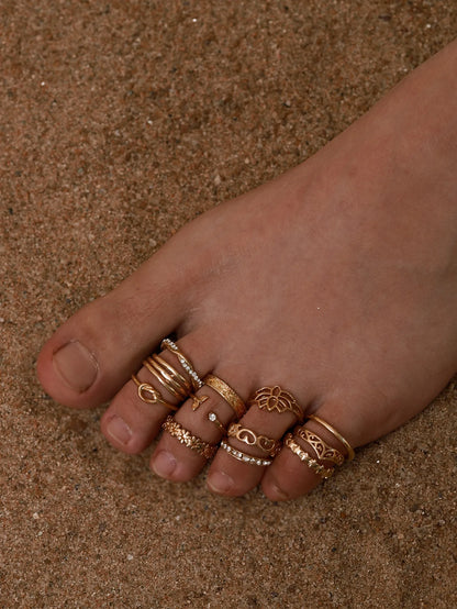 Adjustable Toe Ring Set – 7/10/12pcs Gold & Silver Summer Jewelry