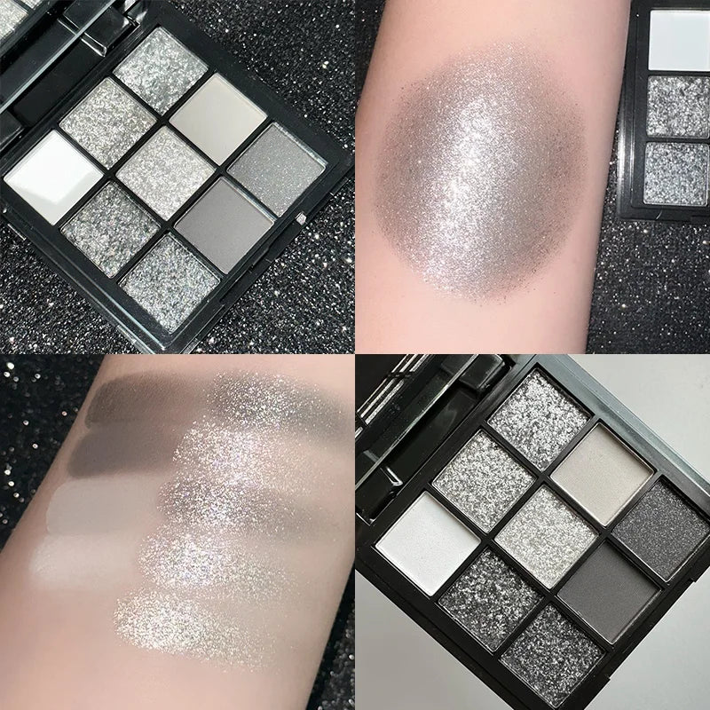 9-Grid Eyeshadow Palette – Glitter, Pearlescent, Matte & Shimmer Finishes