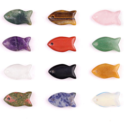 Small Fish Figurine Stone Pendant – Natural Crystal Gemstone for Jewelry & DIY Accessories