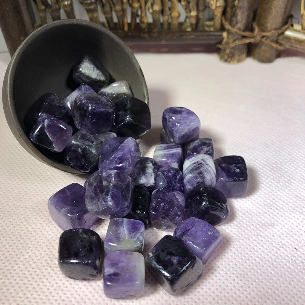 Natural Dream Amethyst & Citrine Crystal Tumble Stones – Reiki Healing Gemstones for Energy & Décor
