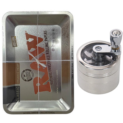 40mm Herb Grinder & Metal Rolling Tray Kit – 7x5 inch Portable Spice & Herb Tool Set