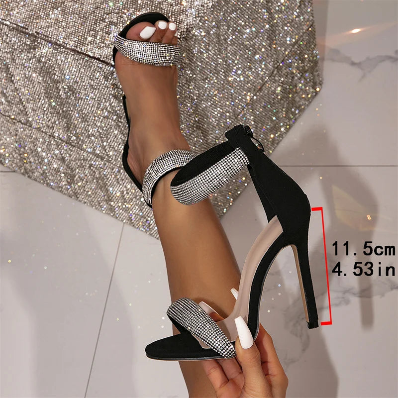 Rhinestone Ankle Wrap High Heel Sandals