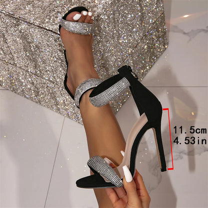 Rhinestone Ankle Wrap High Heel Sandals