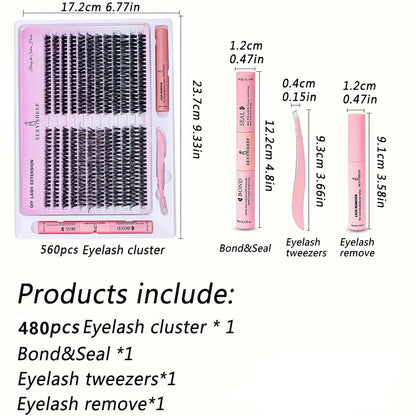 480-Piece DIY Lash Extension Kit (Mixed Volume Clusters)