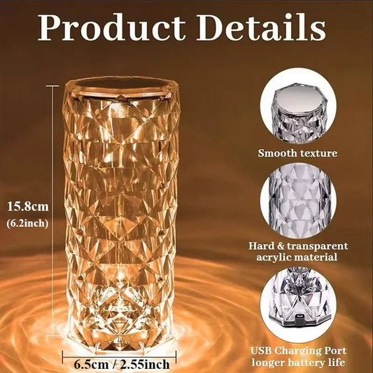 16-Color LED Rose Crystal Lamp – Rechargeable Touch Table Light