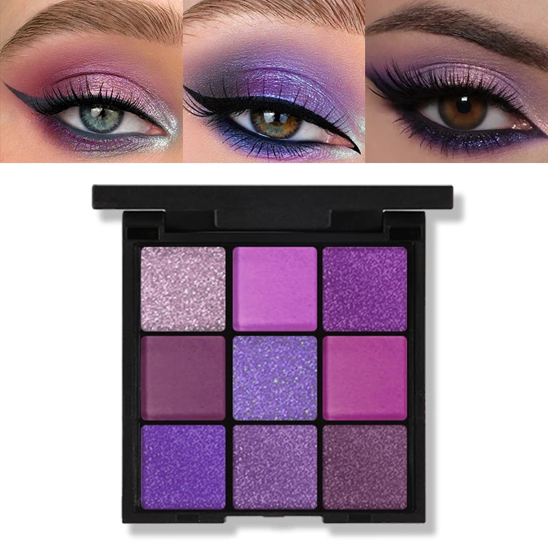 9-Grid Eyeshadow Palette – Glitter, Pearlescent, Matte & Shimmer Finishes
