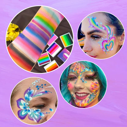 UV Glow-in-the-Dark Rainbow Face & Body Paint – Fluorescent Neon Makeup for Parties & Festivals